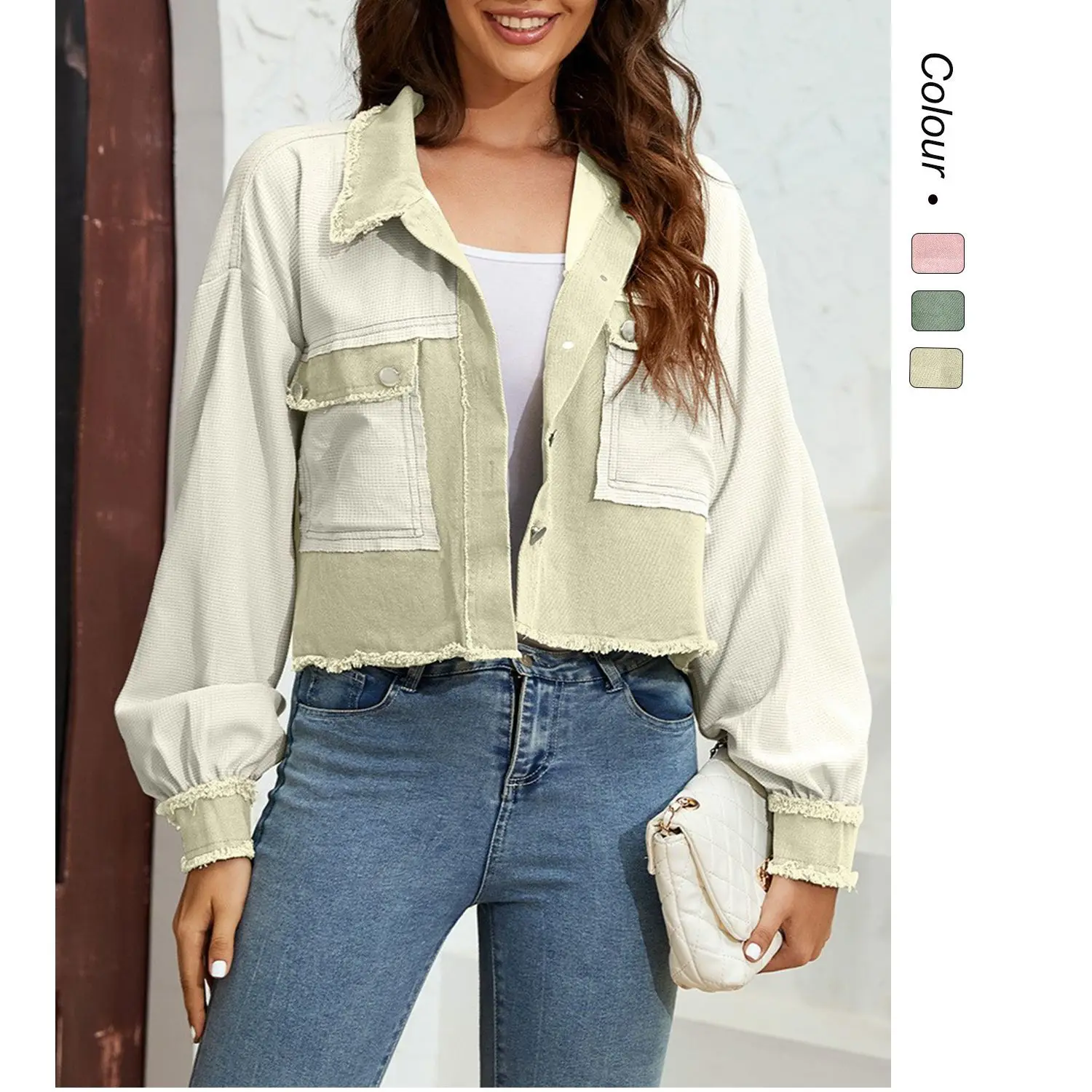 Femmes gaufre Parkas manteaux Patchwork vestes manches longues simple boutonnage bouton droit bureau dame décontracté 2025 automne hiver