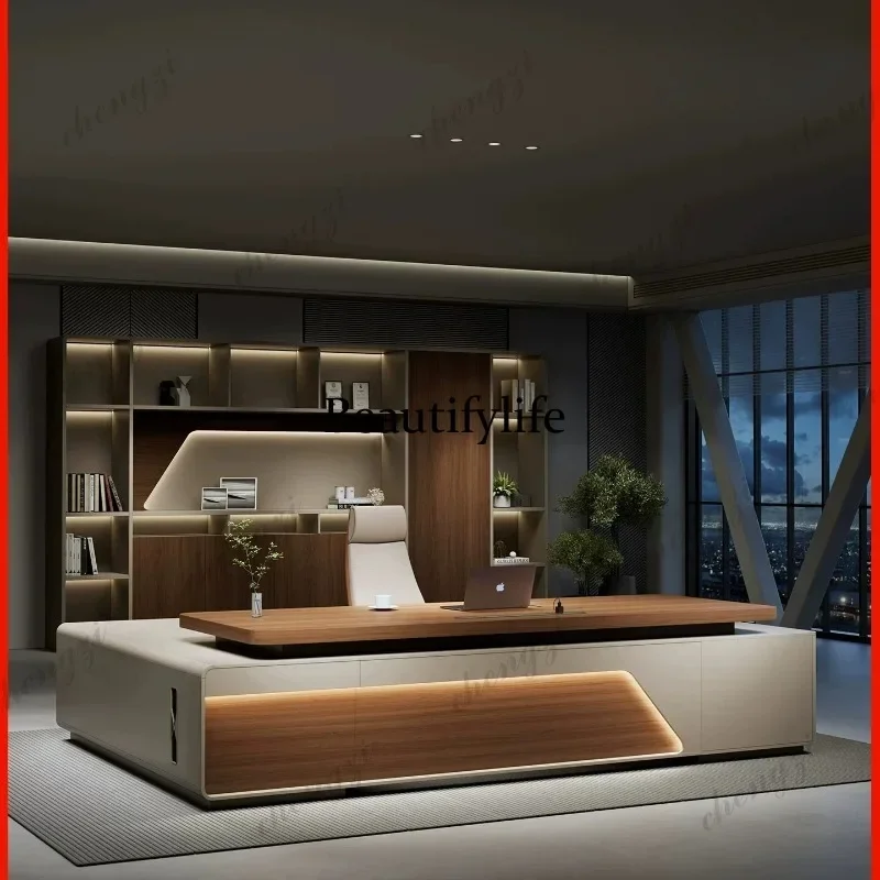 A139 Modern simple solid wood desk, light luxury, high-end boss supervisor, chairperson of the board, LED table