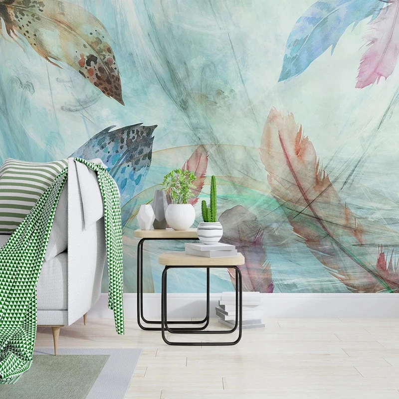 Nordic Style Wallpaper Custom Photo Mural Abstract Line Watercolor Feather Background Living Room Bedroom Wall Coverings Decor