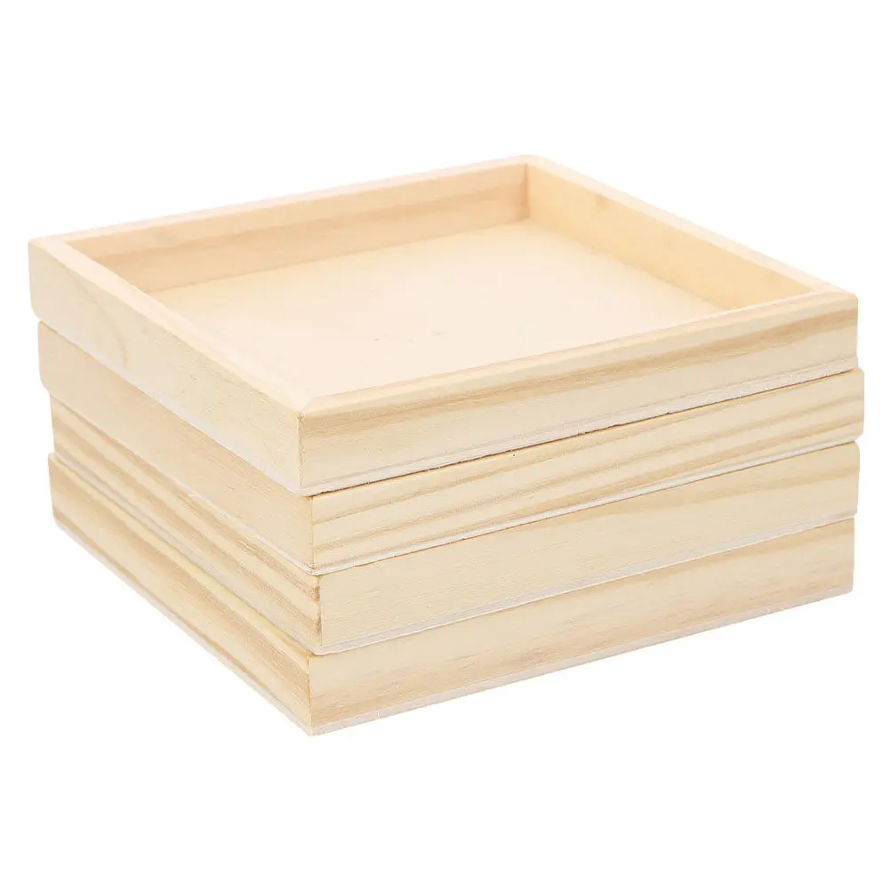 

4Pcs Wooden Storage Tray Eco-Friendly Natural Unfinished Wood Organizer for 3D Sorting and Display Home Office Use