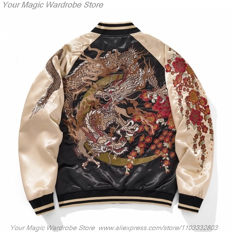 Asian Japanese Sukajan Style Embroidered Souvenir Jacket Outerwear Coat Full-Width Yokosuka Embroidery Heavy Industry