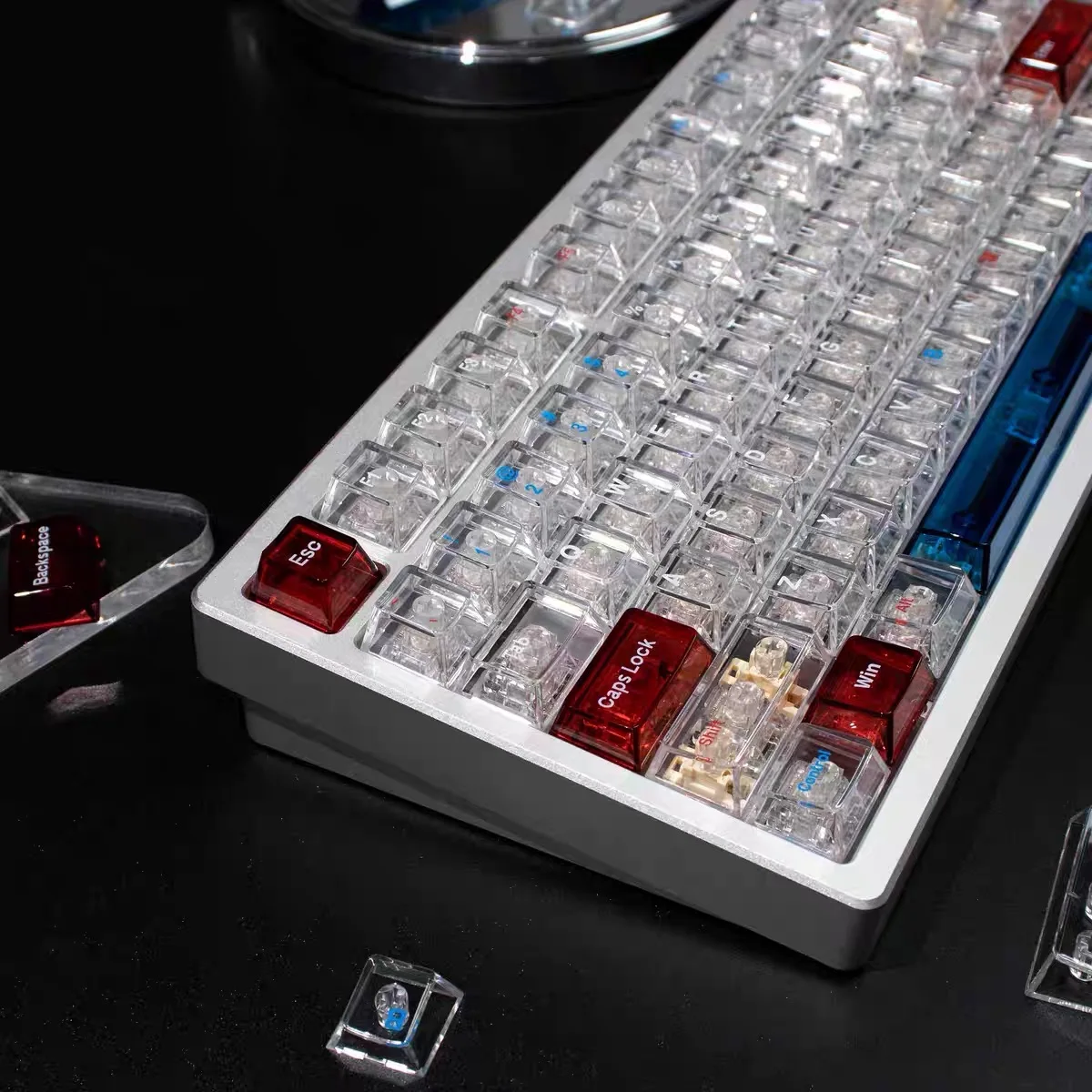 Aulidtech Crystal Transparent Keycap Set White Blue Red Cherry Profile PC 156 Keys  for Mechanical Keyboard Customized Wooting