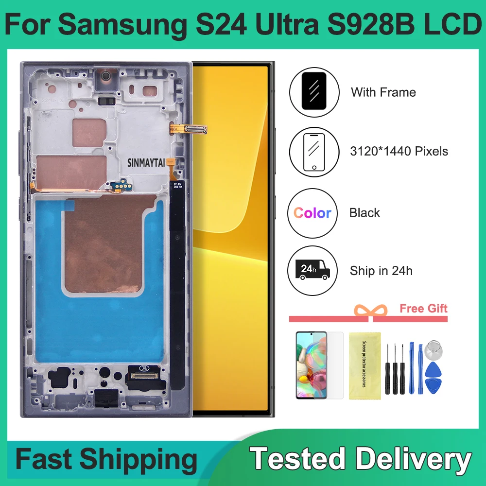

For Samsung S24 Ultra Screen Assembly LCD Display Digital Touch Screen with Frame Replacement for SM-S928B SM-S928U S928