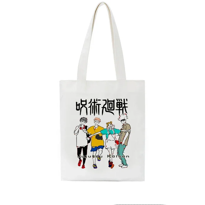 Jujutsu Kaisen canvas bag Japanese anime women shoulder bag ins Harajuku large capacity new hip hop Vintage cartoon shopper bags