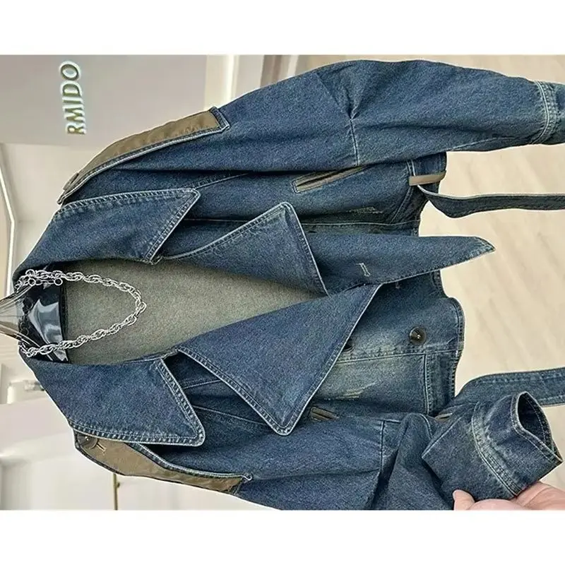 

Новинка 2026, весенне-осенняя модная винтажная женская джинсовая куртка, топы, свободные короткие повседневные джинсовые пальто, верхняя одежда, женские ковбойские пальто