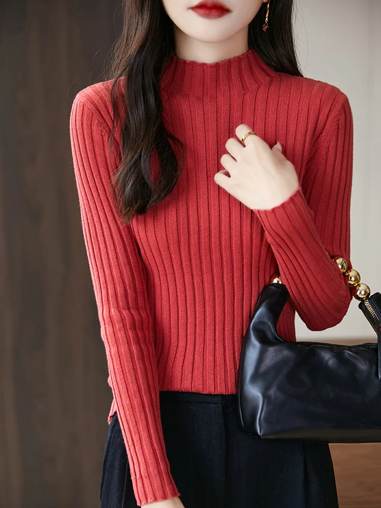 2023 langarm Dünne Grundlegende Pullover Herbst Winter Gestrickte Rippen Rollkragenpullover Frau Pullover Kleidung Frauen Solide Tops