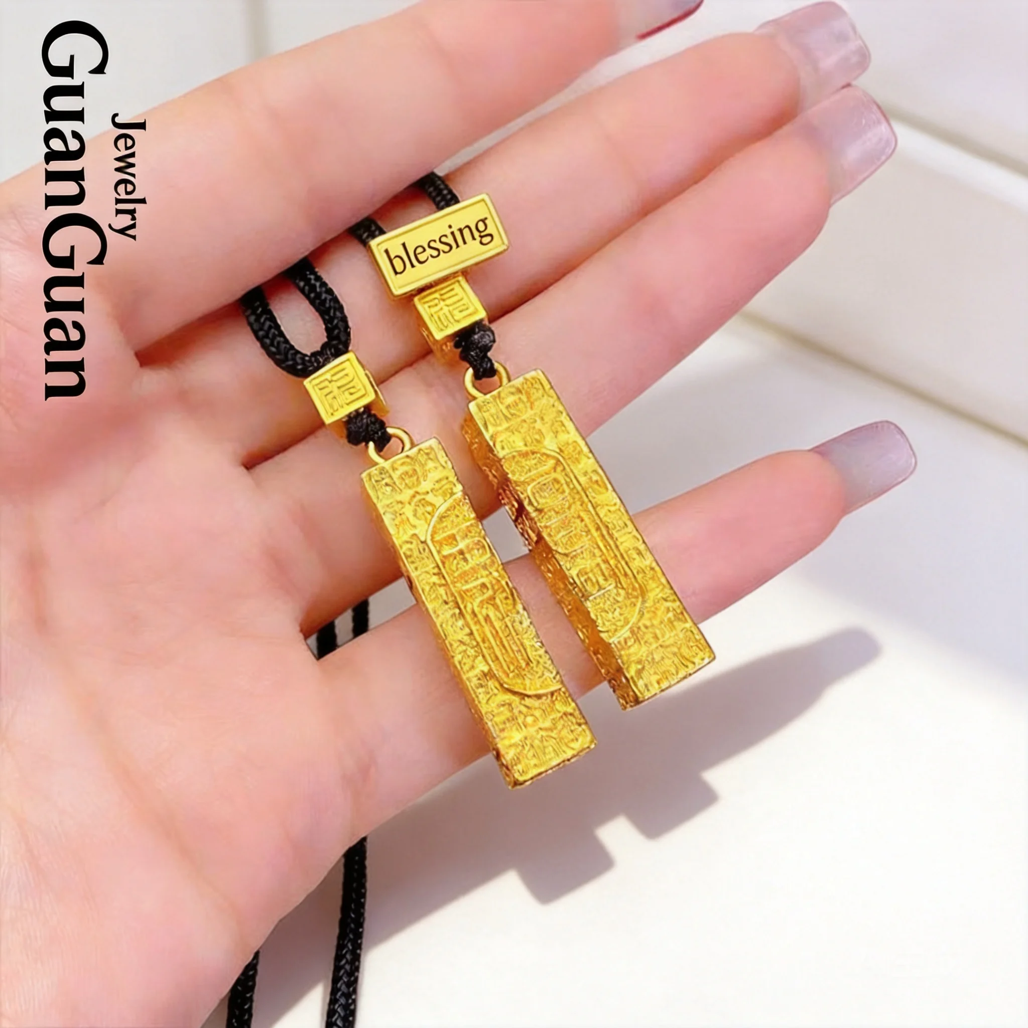 Couple Pendant Necklaces 2026 Chinese Style Auspicious Cloud Hundred Blessings Fu Character Brass Gold Plated Unisex Vintage Swe