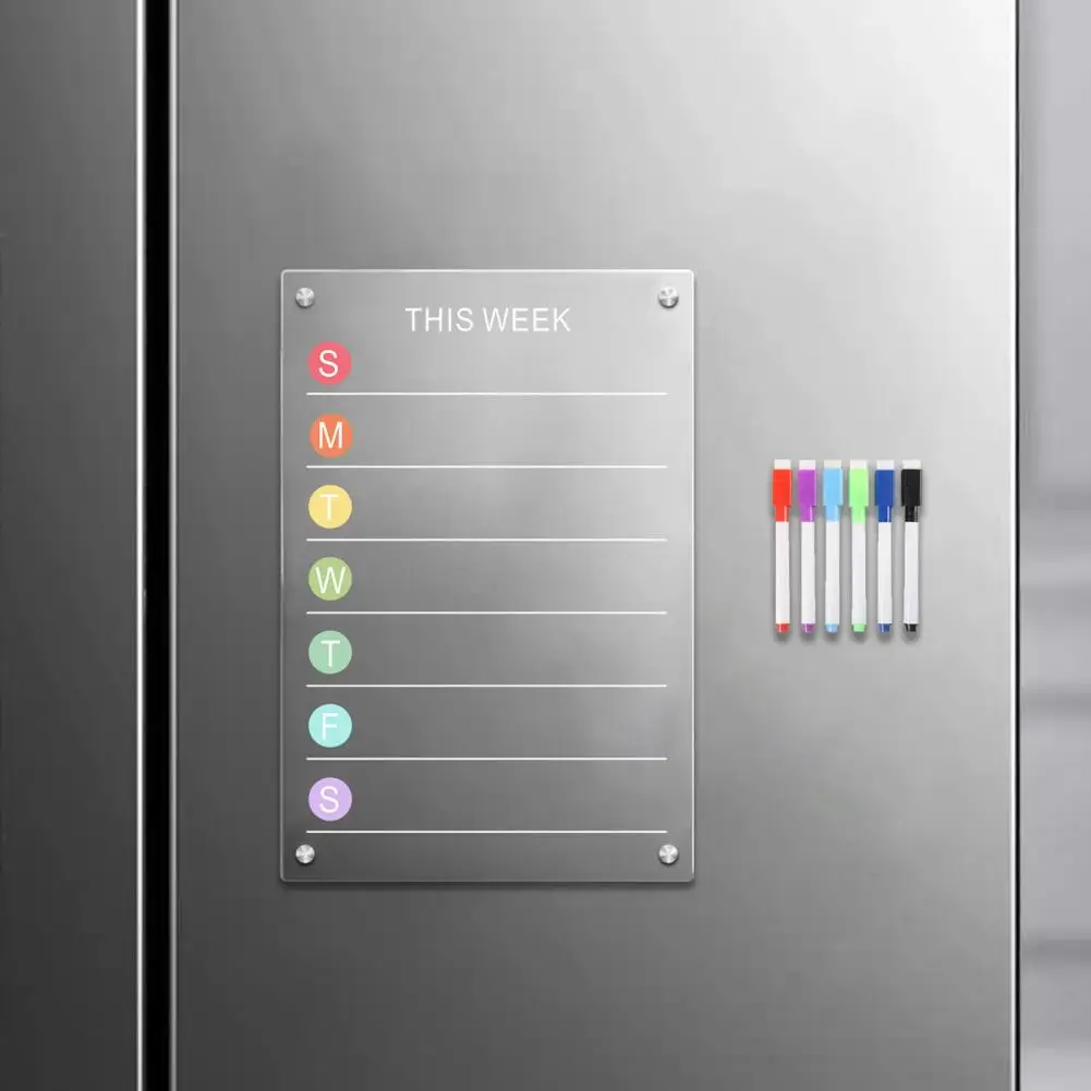 Acrylic Magnetic Meal Planner Refrigerator Board Set Weekly Calendar To-Do List Shopping List Reminder Board Dry Erase Board