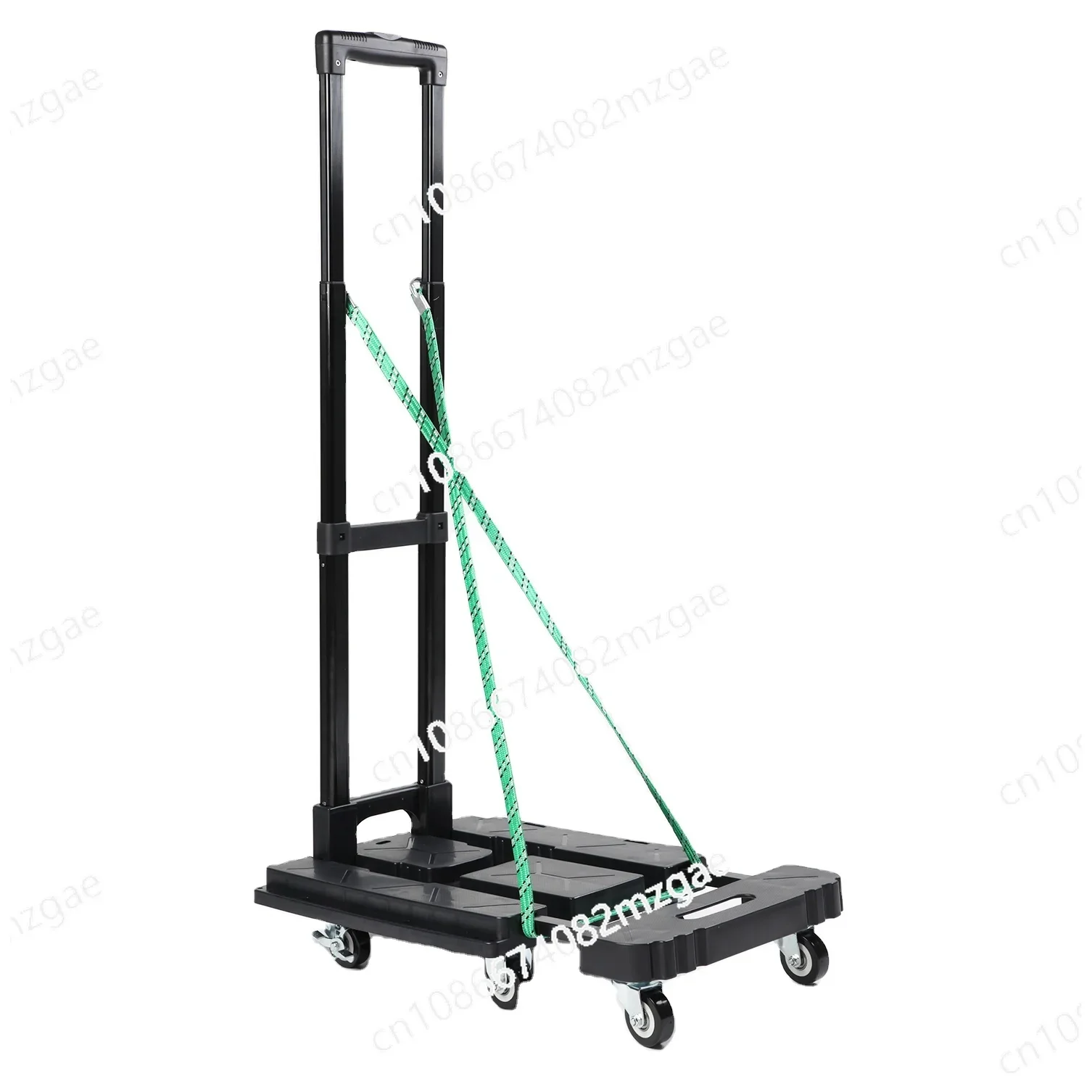 

Factory Supply Six PVC Black Wheels Stretchable Platform 150 Kg Load Capacity Hand Trolley Carts with Ropes