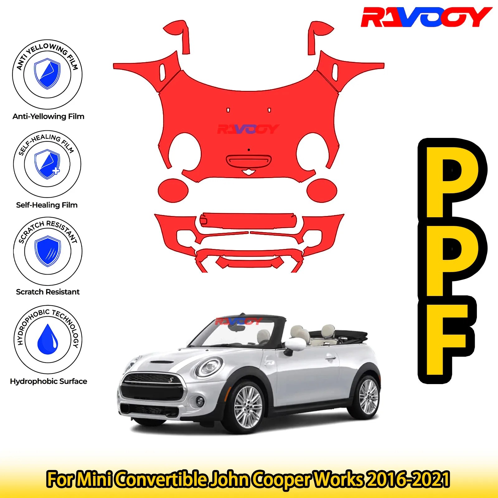 

For Mini Convertible John Cooper Works 2016-2021 Glossy Matte Black Precut front PPF Kit Paint Protection Film