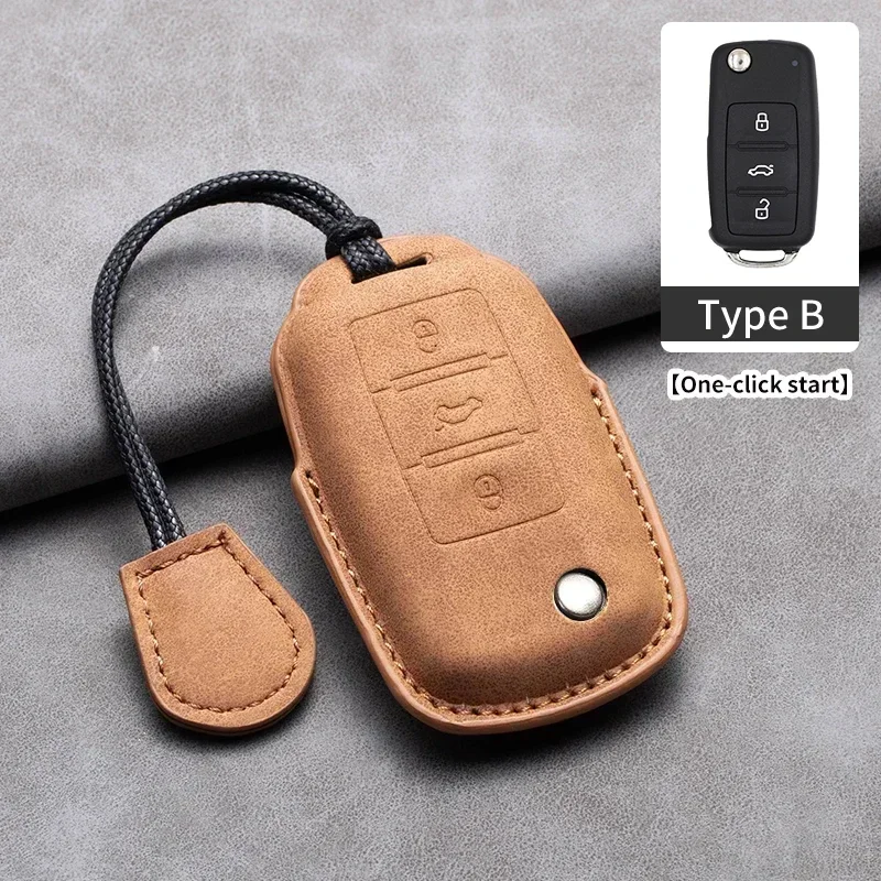 

Leather Car Key Case Cover Shell For Vw Santana Volkswagen Polo Bora Tiguan Passat B5 B6 B7 B8 Golf 4 5 6 MK6 Jetta Lavida Skoda