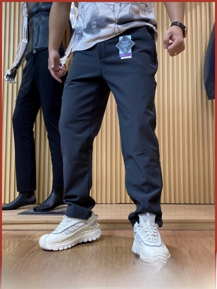 

Warm Fce Lined Straight Leg Soft ell Casual Pants for Men Windproof Waterproof Thermal Technology Busin Casual Trousers