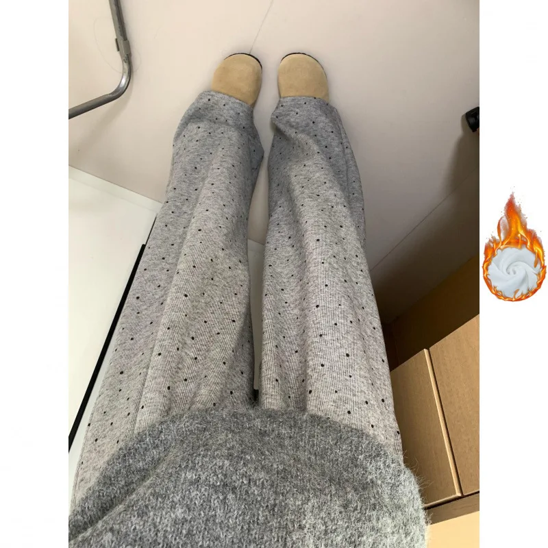 XIZOU Polka Dot Wide Leg Casual Pants Women's Autumn Winter New Loose High Waist Dra Slimming Comfort Long Straight Leg Trousers