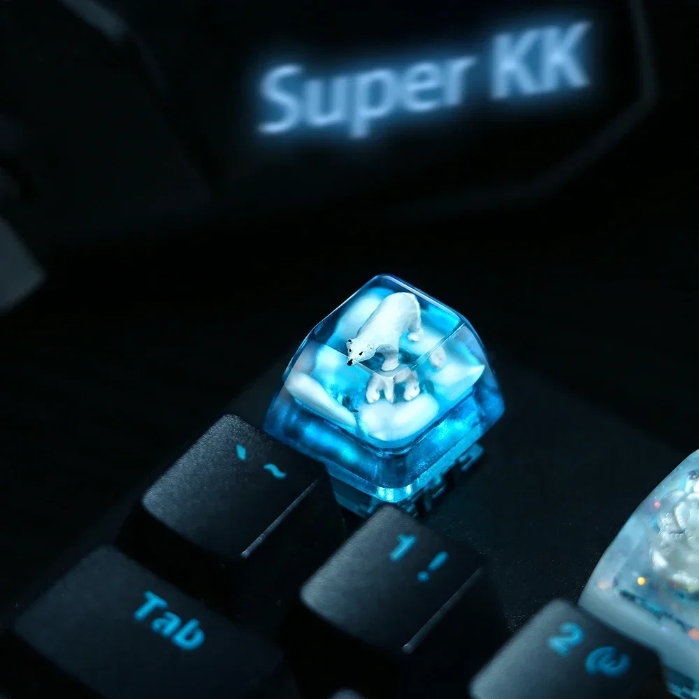 1 Piece Ice Rose/Polar Bear/Steampunk/Gear/Pond Fish/Koi/Stars Artisan Resin Keycaps ESC Mechanical Backlit Keyboard RGB Keycap