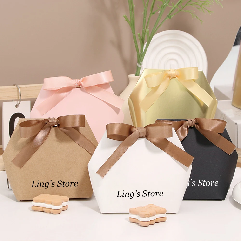 

10/20/50/100Pcs Personalized Logo Creative 9x5x10.5cm Jewelry Folded Wedding Candy Bag Hexagon Paper Small Gift Packaging Boxes