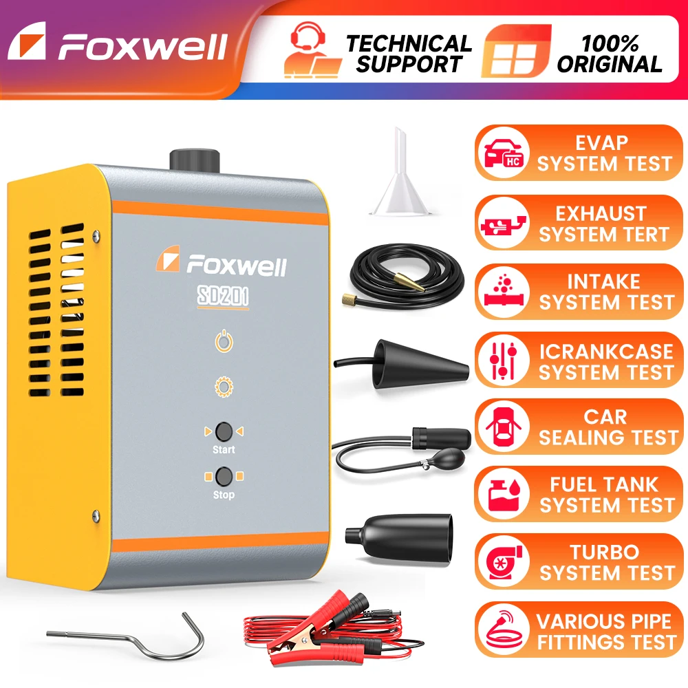 

FOXWELL SD201 Automotive Car Smoke Detector Built-in Air Compressor EVAP Vacuum Exhaust Pipe Gas Leakage Locator Smoke Generator