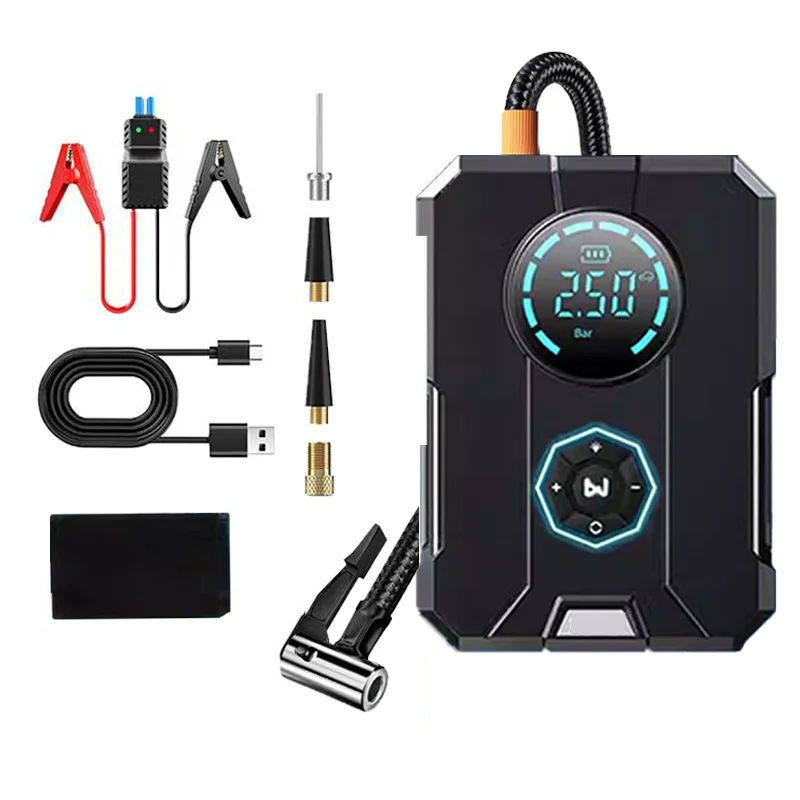 6 In 1 Car Jump Starter Emergency Air Pump Portable Air Compressor Multi-function Tire Inflator Auto Portable Battery Starter