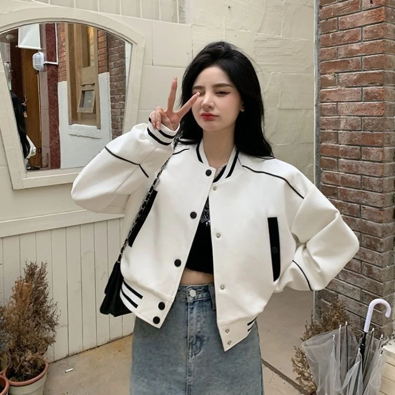 

Vintage American Baseball Jacket Outfit for Women Retro Style High Waisted Skirt Short Jacket Two Piece Set