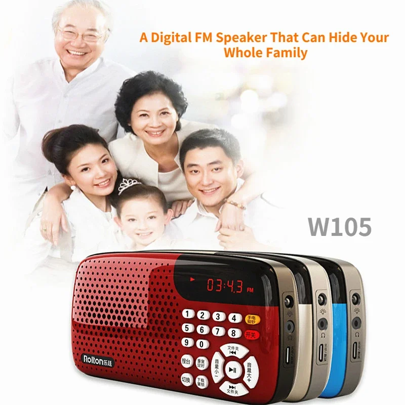 Rolton W105 Portable Radio Mini Stereo LED Display USB TF Auditorium Large Speakers Radio for Old Man Morning Exercise Radio