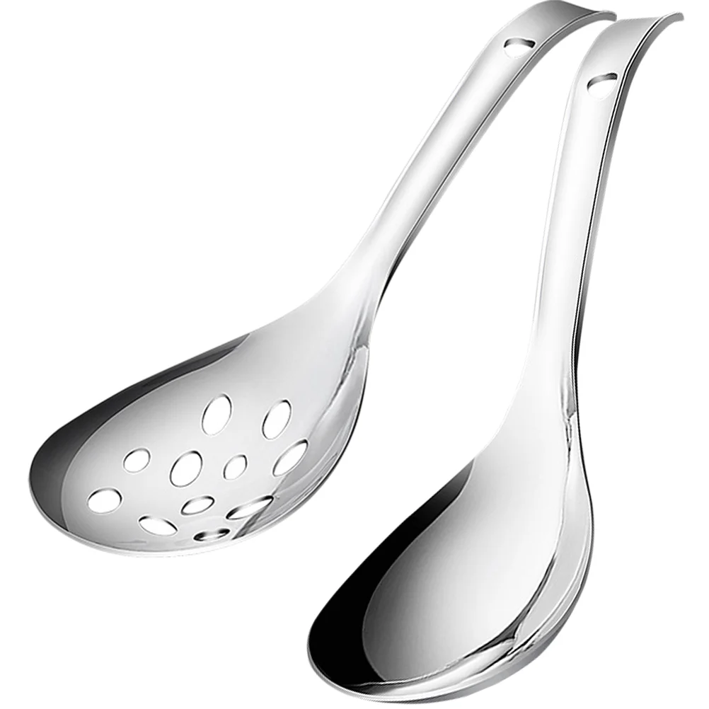 

2 Pcs Spoon Rice Colander Cutlery Reusable Slotted Spoons Banquet Serving Silver