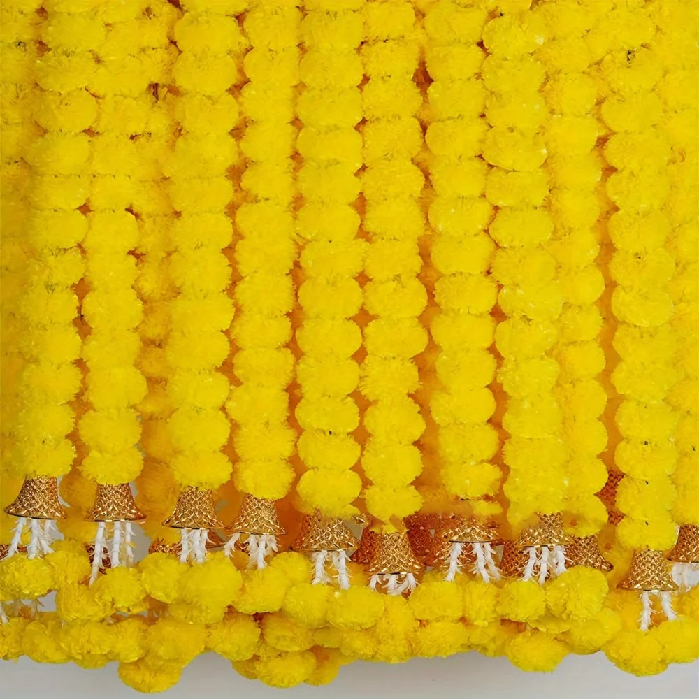 خيوط طويلة القطيفة الاصطناعية جارلاند 1.5 متر ديكور هندي نبات صناعي Pooja Diwali Fiesta Pooja أكاليل زهرة القطيفة الزفاف