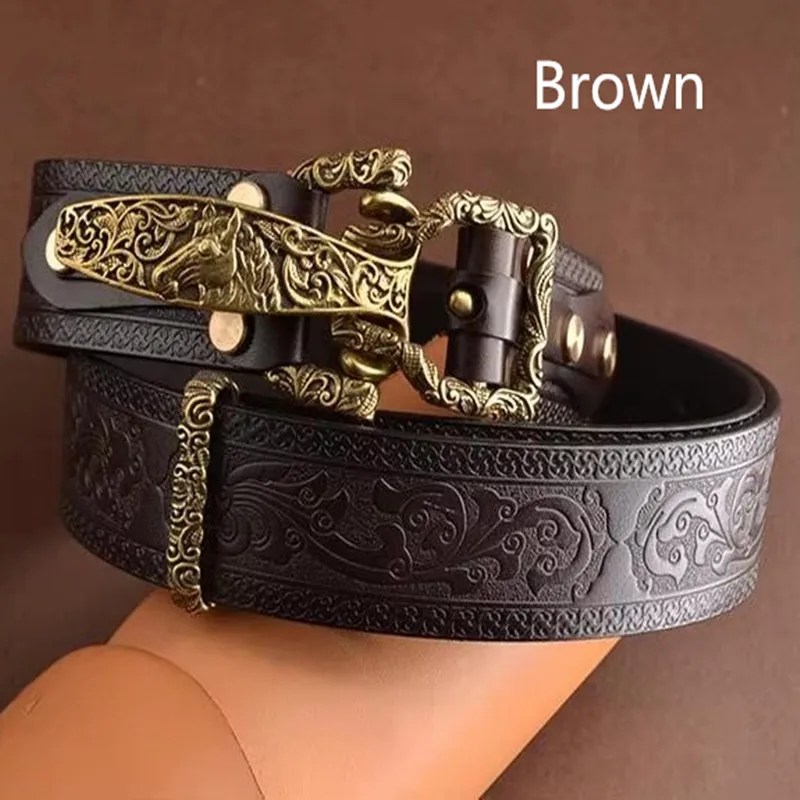 Brass Cavalry Belt cow genuine leather luxury strap male belts for men for Men DIY Waistband Jeans Leather Craft