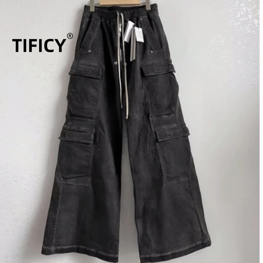 

High Street RO Style Jeans Pants Men's 23ss Wide Leg Washed Grey Smoke Grey Men's Workwear Casual Loose Denim Pants