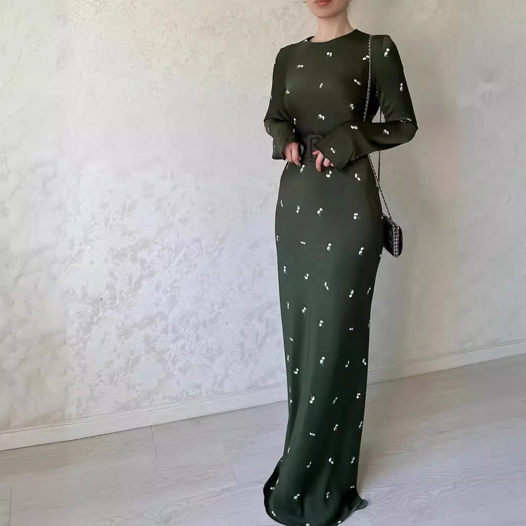 Eid Muslim Dress Women Abaya Satin surface Print Floral Ruffles Morocco Party Dresses Ramadan Islam Dubai Arab Long Robe