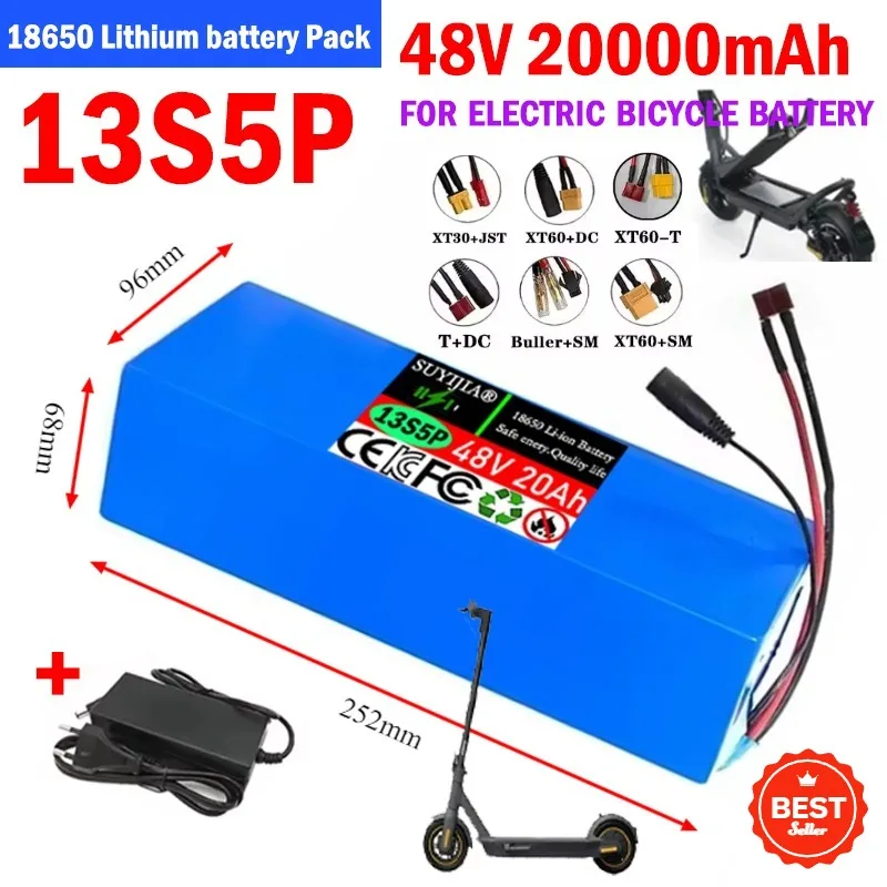 

48 В, 20000 мАч, 13S5P, 18650, литиевый аккумулятор, 48 В, 20 Ач, 250-1000 Вт, встроенный аккумулятор для электрического велосипеда, 50 А, BMS + зарядное устройство 54,6 В, 2 А