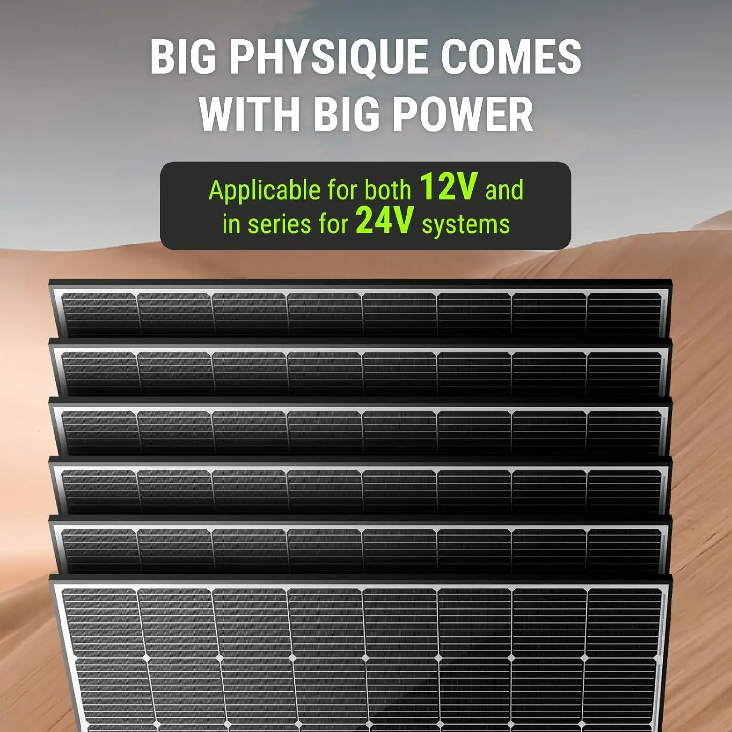 250W Solar Panel Monocrystalline for 12V 24V Norminal System with High-Efficiency Voltage Boost 15V Cells Works Best