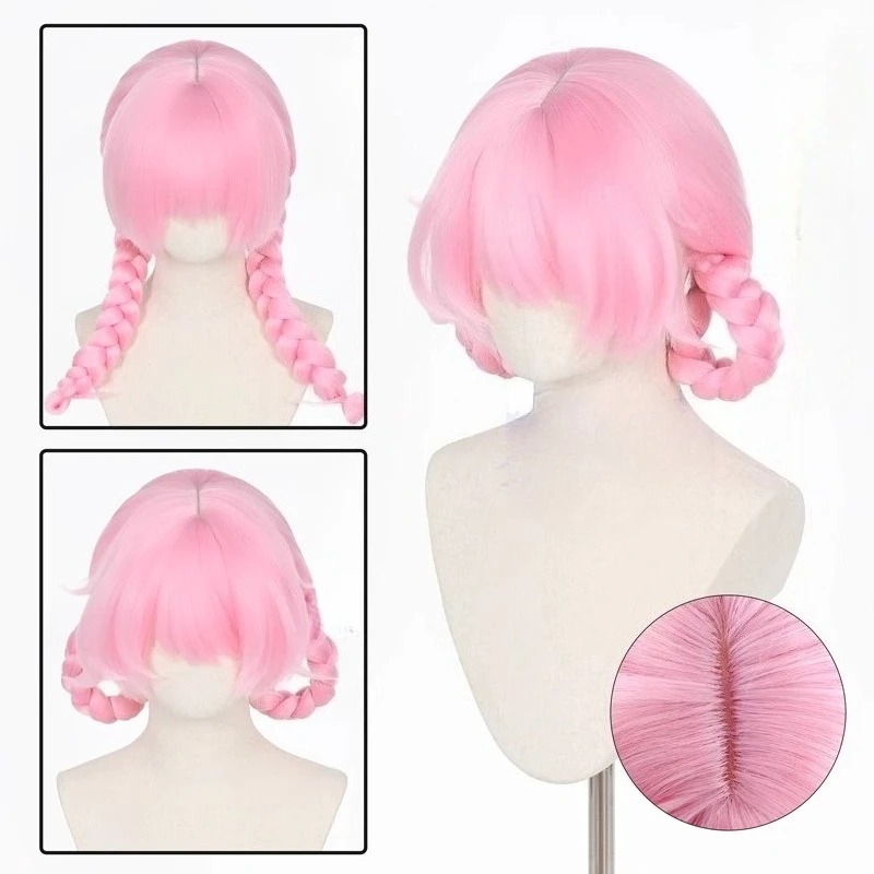 

Лолита Косплей Розовый парик с двойным хвостиком и косой Пушистый Женский термостойкий парик без отделки для повседневной вечеринки