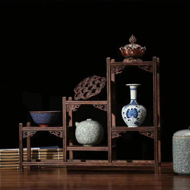 Bogu Shelf Chinese Style Chicken Wing Wood Solid Wood Tea Set Display Shelf Teapot Ornament Storage Rack