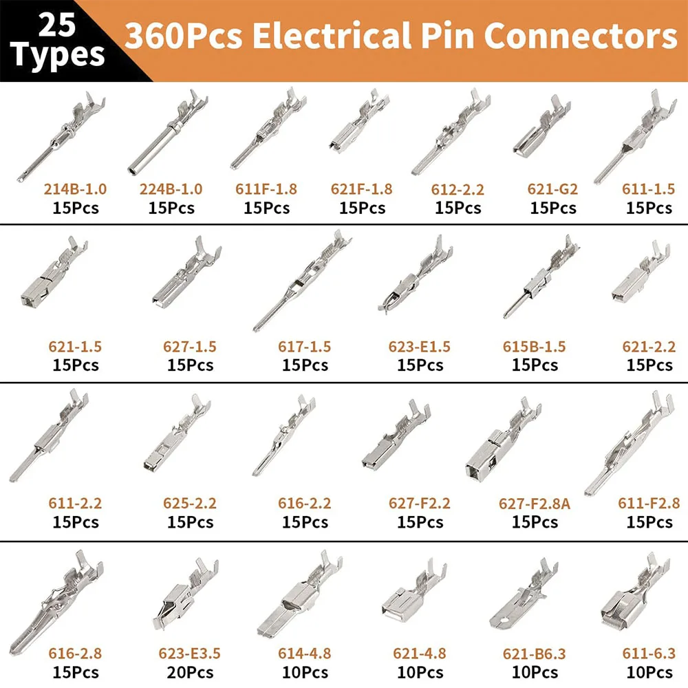 660-teiliges Steckverbinder-Set 1/1,5/1,8/2,2/2,8/3,5/4,8/6,3mm Auto-Elektrokabel-Anschluss mit Demontagewerkzeug, Nicht Isolierte Crimpstecker – Detail 2