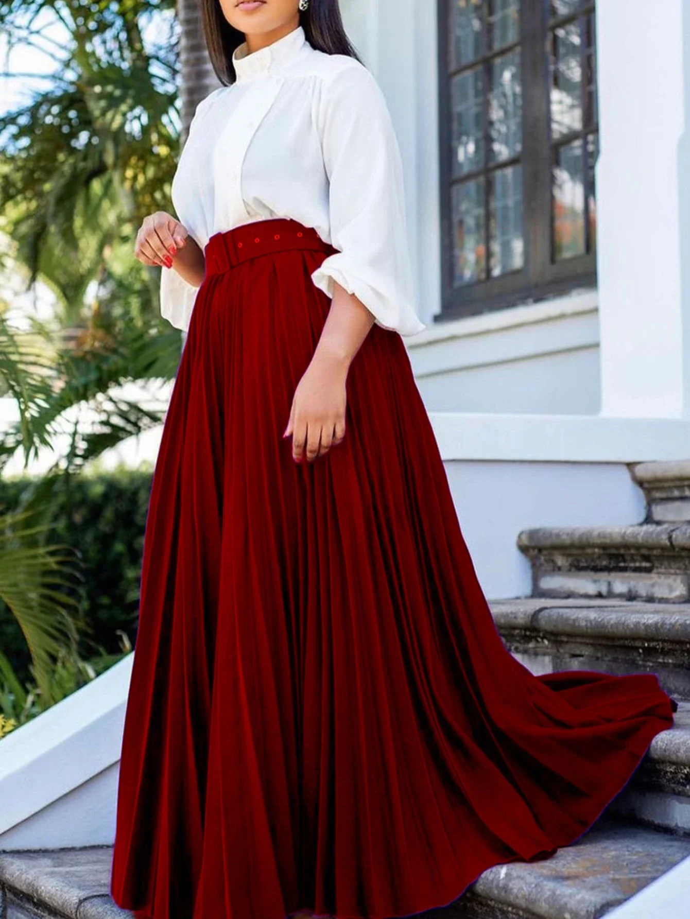 

Women's Autumn and Winter Elegant and Unique Solid Color Pleated Skirt, High Waist Luxurious and Fashionable Elastic Half Skirt