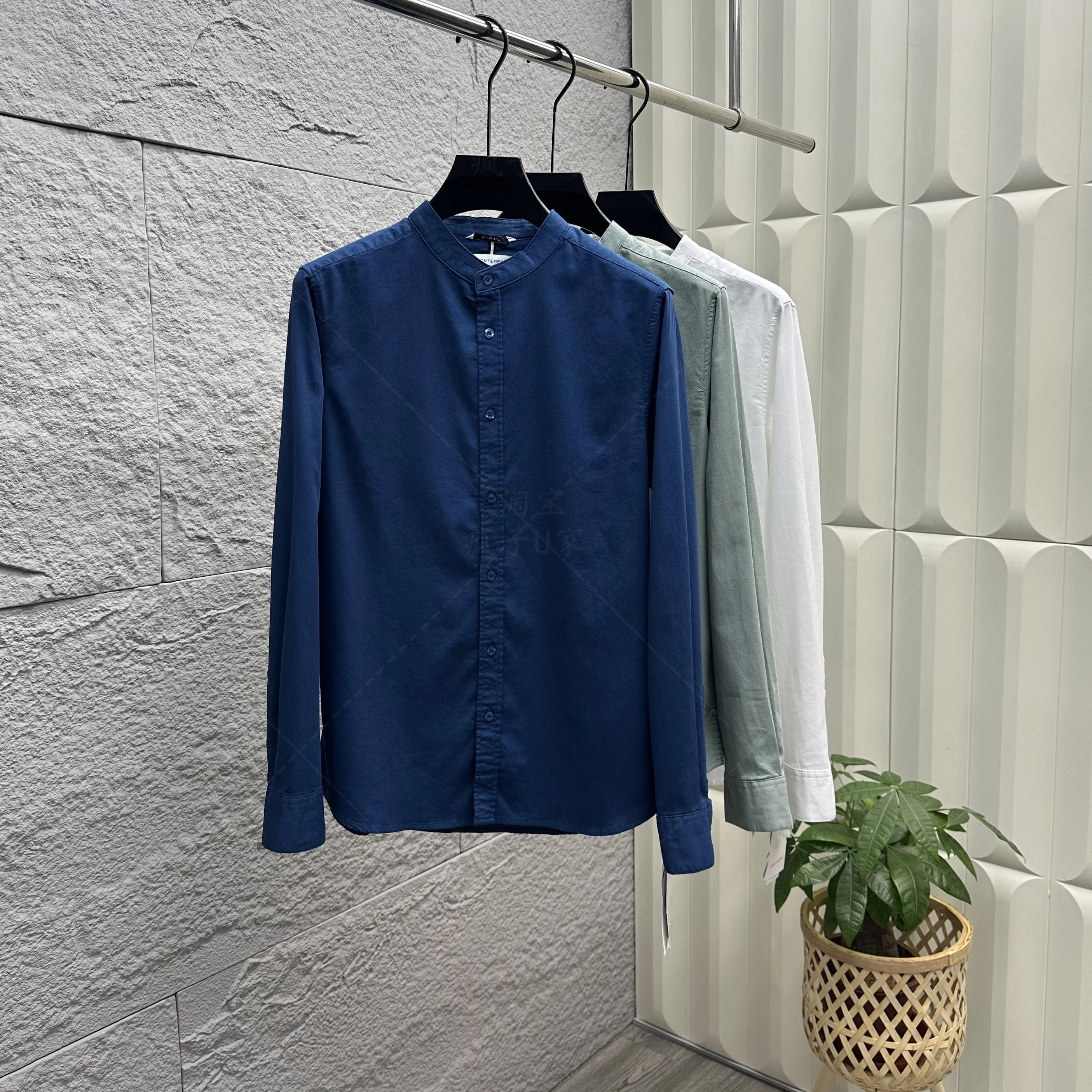 

Comfortable Long Sve Men's Faionable irt Stand Collar Embroidered Soft Elastic Spring Summer Versatile Trendy Top