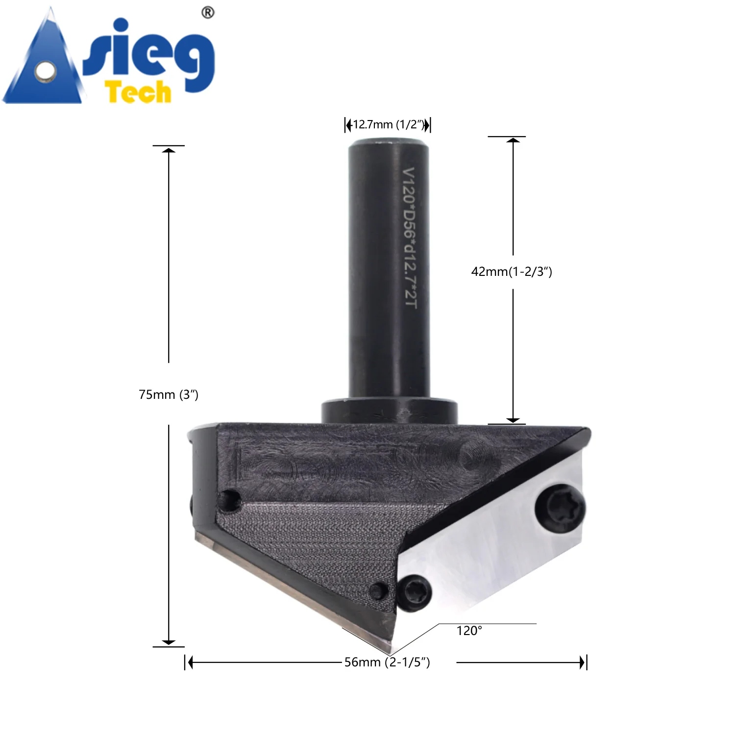 V Groove Router Bit Milling Cutter 12.7mm Shank Diameter 120 Degree Replaceable Carbide Insert Cutters 33mm Cut Length for CNC