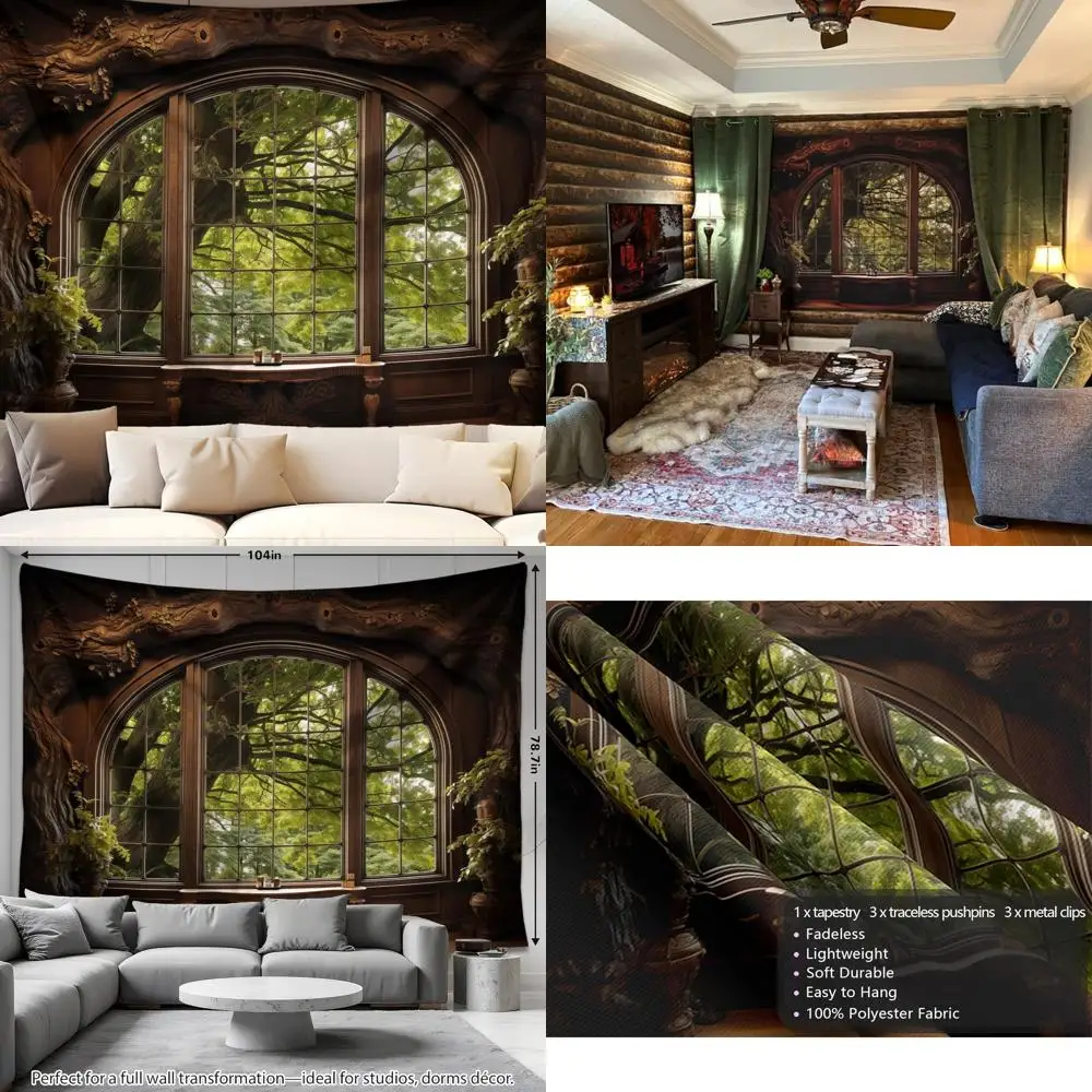 

Large Woodland Scene Tapestry, 78.7x104, Nature-Inspired Wall Hanging for Home & Office Decor