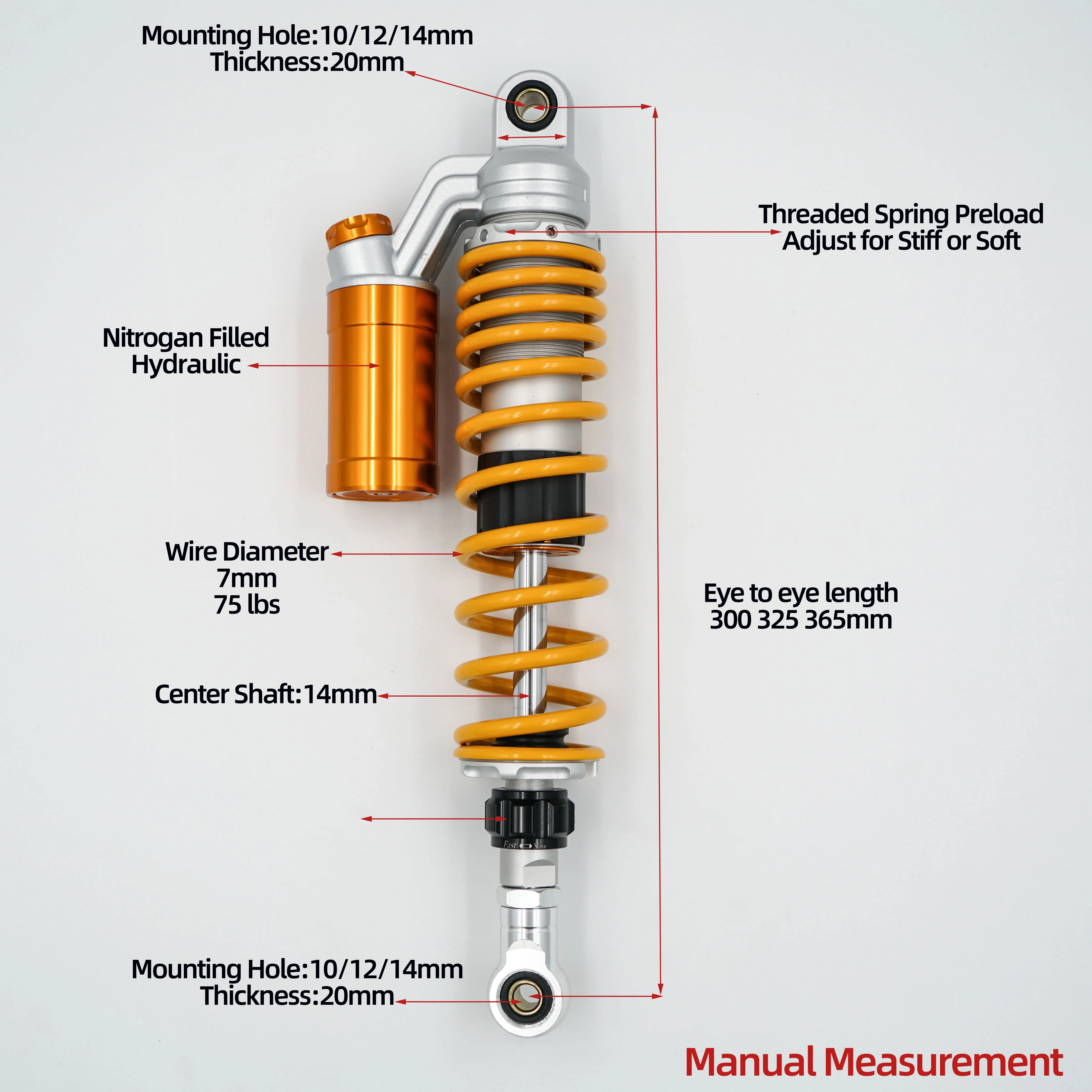 

Mounting Hole Varietiy rear shocks for Yamaha GT150/Longjia XDV250/30/ Honda NS150LA/ CGX150/CG125/CM125 /GN125/ AE4/AE5i/AE8
