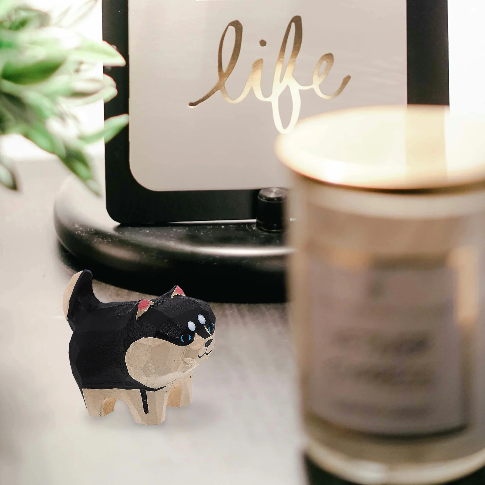

Small Wooden Puppy Dog Statue Colorful Dog Ornament Home Desk Decoration Wood Carving Wood Decors Wooden Ornaments for Crafts