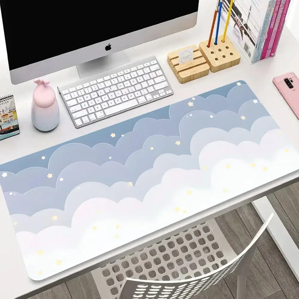 Light Blue Pink Clouds Desk Mat Kawaii Purple Mouse Pad Cute Rubber Pad Extended Pad Gaming Keyboard Mats Large XXL Girl Carpet