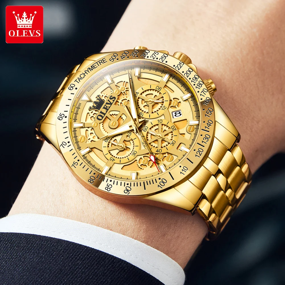 OLEVS Watch Men Stainless Steel Watches Luxury Chronograph Multifunction Men Wrist Watch Business Classic Dress Watches for Men