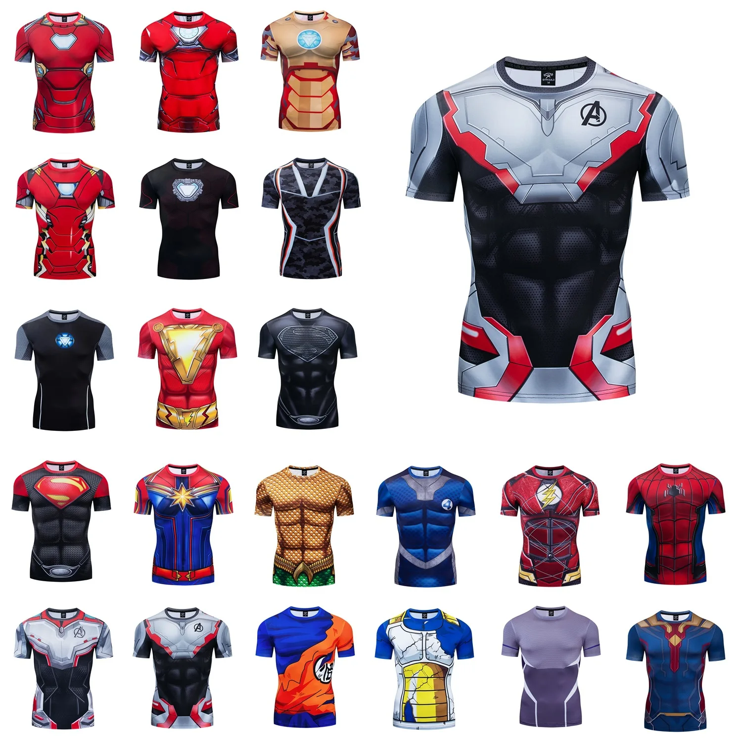 The Avengers Series Sports Fitness Stretch T Shirt  Iron Man Dc Themed Style Clothing Short Sleeve Clothes For Halloween Costume