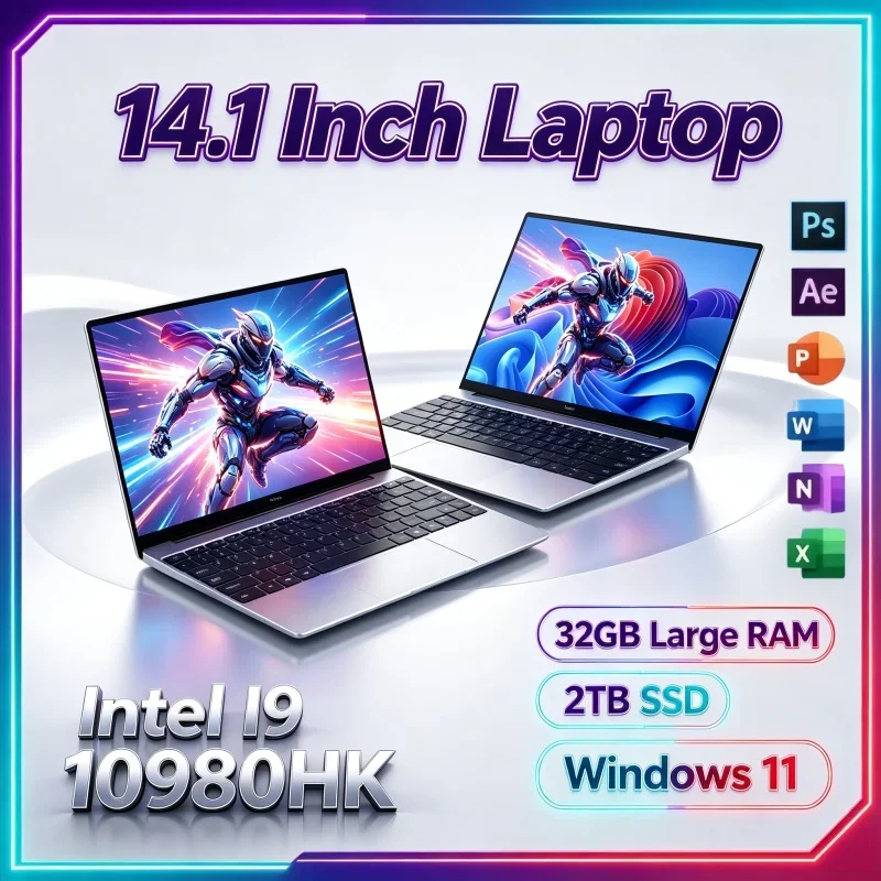 14.1 Inch Slim Portable Notebook Intel I9-10980HK 32GB RAM 2TB SSD Win11 Laptop For Home Office And Game Entertainment