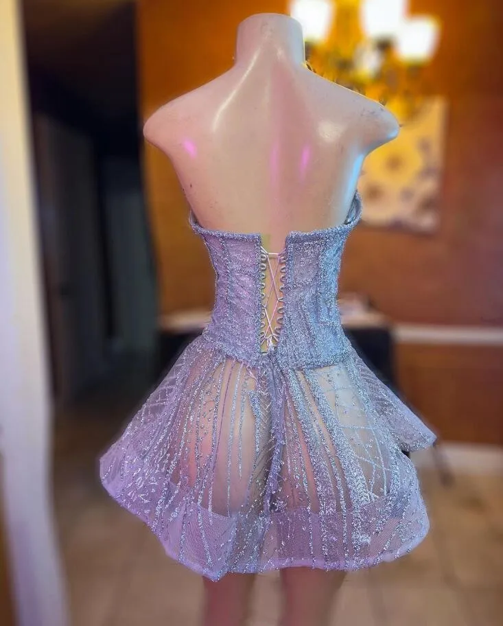 Vestidos de Baile com renda curta com babados, vestido de formatura e aniversário, laço Sweetheart Applique, azul pálido