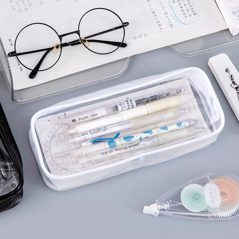 Simple Transparent Pencil Case Large Capacity Pen Bag Student Pencil Case Creative Stationery Storage Pouch School Supplies image 2