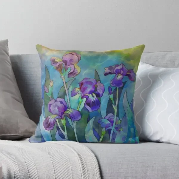 Irises Watercolor  Printing Throw Pillow Cover Home Throw Sofa Bed Anime Hotel Office Decorative Pillows not include One Side