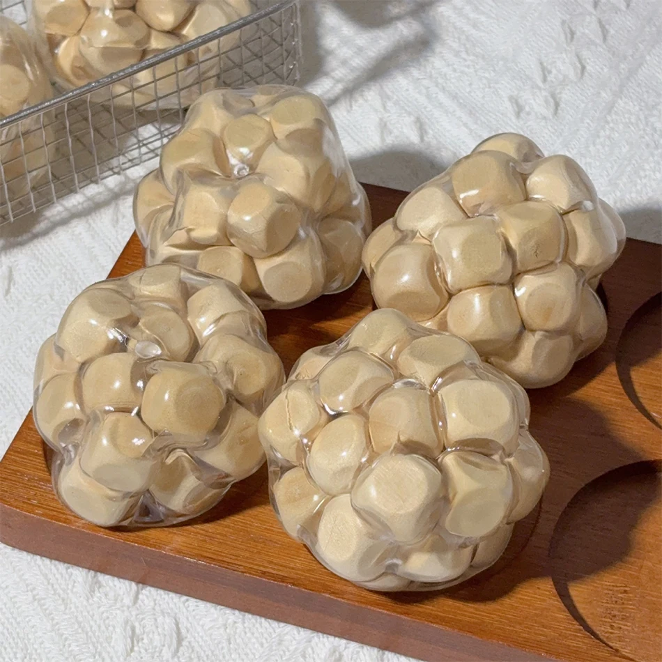 Handmade Wooden Noisy Ball Squishy Toy, Creative Stress Relief Fidget Squeeze Ball Decompression Toy for Anxiety Relaxation image 2