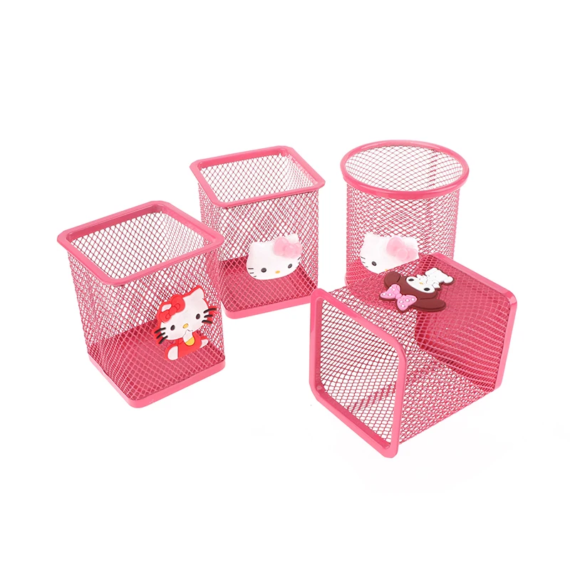 Sanrio Hello Kitty Anime Pen Holder Stationery Brushes Storage Mesh Makeup Brush Pen Case Large Capacity Desktop Pen Holder Box