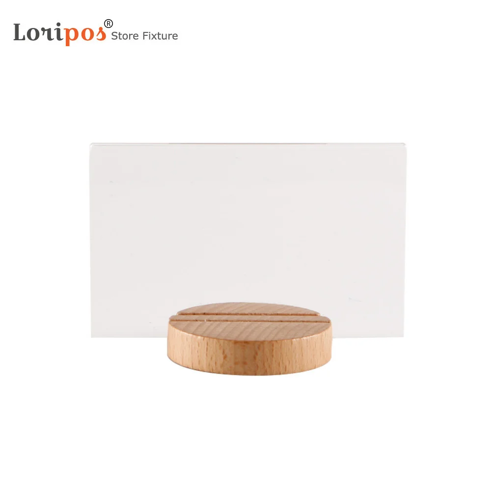 55x90mm Desk Counter Top Mini Sign Display L Shape Ticket Holders  Acrylic Clear Label Stand Paper Card Holder Slot Wood Base