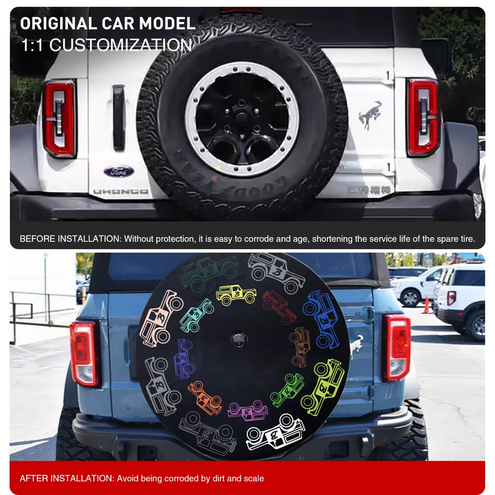 

32 Inches Spare Tire Cover For Ford Bronco 2021 2022 Back Wheel Cover Storage Bag Protector Car Tools Car Exterior Accessories